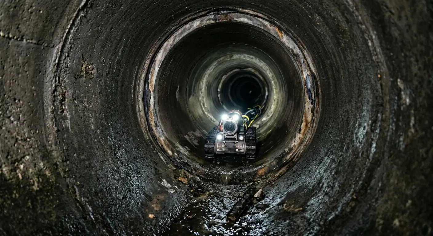 Robotic sewer camera inspecting pipe interior for Sewer Line Cleaning in East Earl